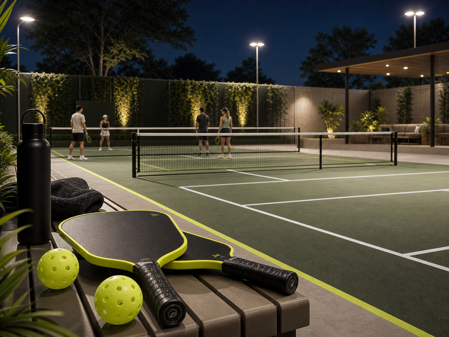 Evening pickleball court post artwork